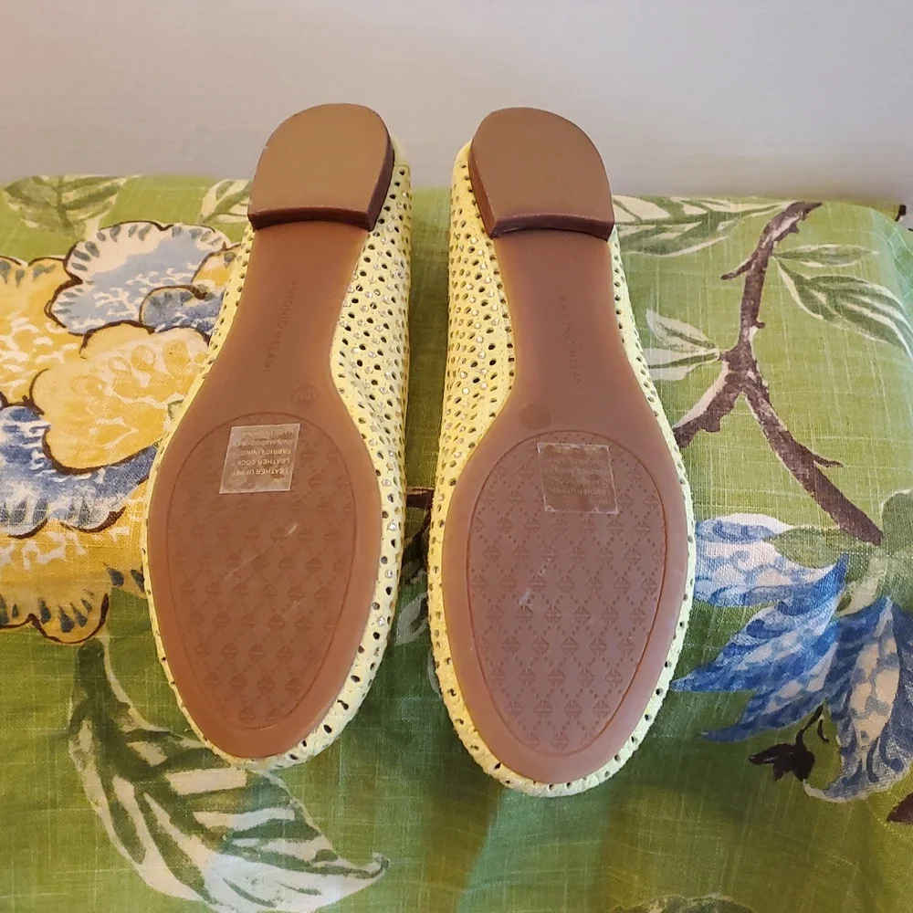 Antonio Melani Yellow Leather Ballet Flats with Rhinestones, Size 10 Medium - Picture 7 of 14